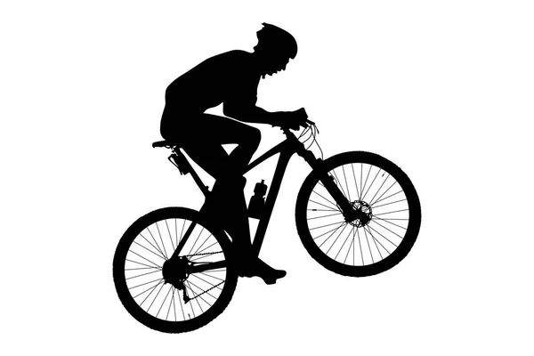 Man Cyclist Mountain Biker Riding Uphill Black Silhouette — Stock Vector