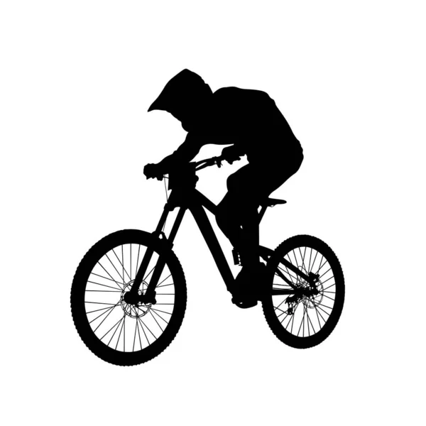 Sjezd Horské Cyklistiky Atlet Jezdec Černá Silueta — Stockový vektor