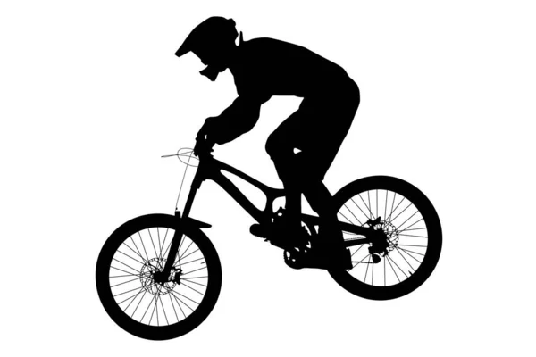 Sportler Auf Fahrrad Mountainbike Schwarze Silhouette — Stockvektor