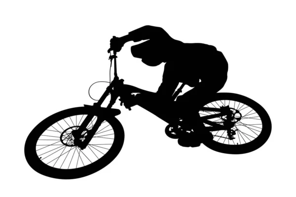 Cyklista Skok Kopce Hora Cyklistika Černá Silueta — Stockový vektor