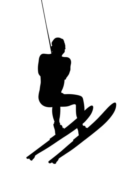 Atleta Masculino Esqui Aquático Esporte Esqui Aquático Silhueta Preta — Vetor de Stock