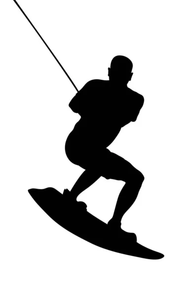 Sportler Auf Dem Wakeboard Wakeboarding Sport Schwarze Silhouette — Stockvektor
