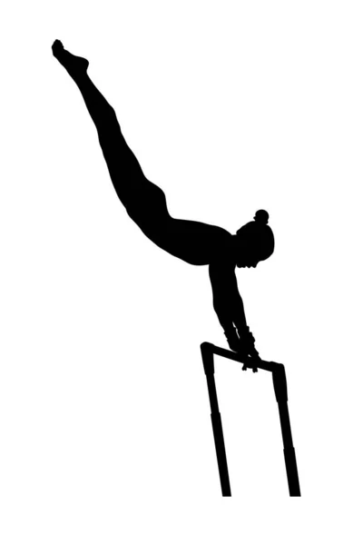 Eşit Olmayan Barlar Kadın Jimnastikçi Çalıştırıyor — Stok Vektör
