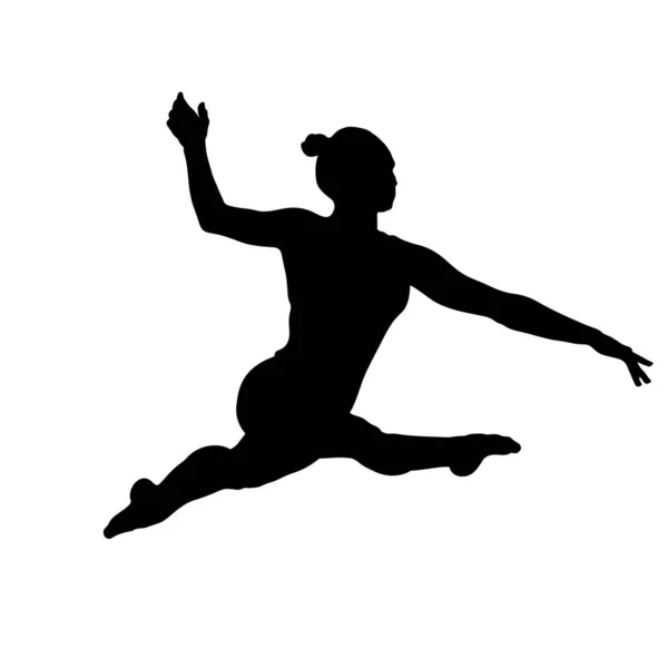 Vrouw Turner Split Sprong Gymnastiek Zwart Silhouet — Stockvector