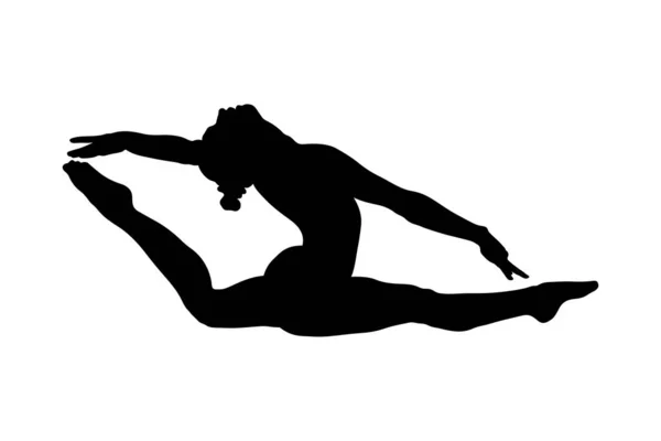 Split Άλμα Πραγματική Γυναίκα Γυμναστής Μαύρη Σιλουέτα — Διανυσματικό Αρχείο