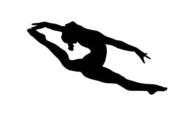 Dívka Gymnastka Split Skok Gymnastika Černý Silueta — Stockový vektor
