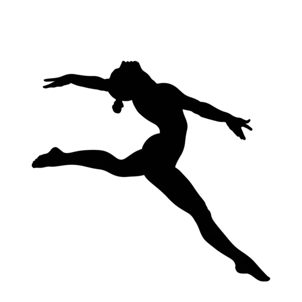 Sida Visa Kvinna Gymnast Split Hoppa Gymnastik Svart Siluett — Stock vektor