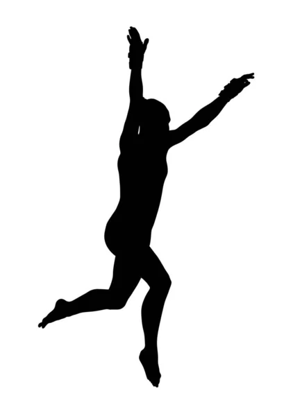 Kız Jimnastikçi Atlama Beyaz Arka Planda Siyah Siluet Vektör Illüstrasyon — Stok Vektör