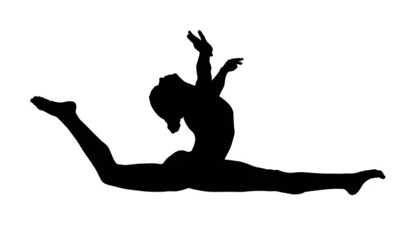 Κορίτσι Γυμναστής Αθλητής Κάνει Split Άλμα Μαύρη Σιλουέτα Λευκό Φόντο — Διανυσματικό Αρχείο