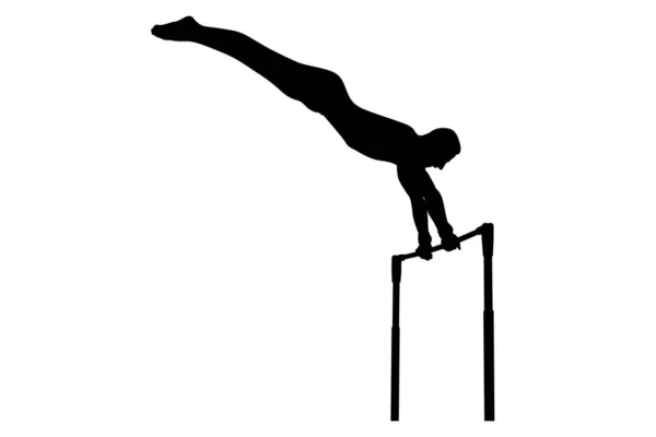 Yatay Bar Jimnastikçisi Sanatsal Jimnastik Siyah Siluetinde — Stok Vektör
