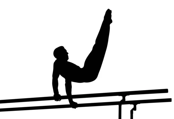 Αθλήτρια Γυμναστική Άσκηση Παράλληλες Μπαρ Μαύρη Σιλουέτα — Διανυσματικό Αρχείο