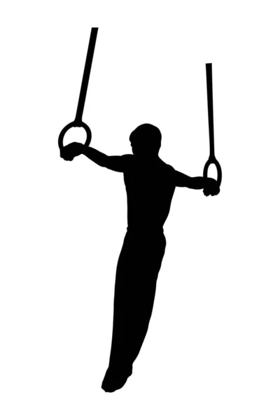 Gymnastika Kroužky Kříž Atlet Výkon Černá Silueta — Stockový vektor