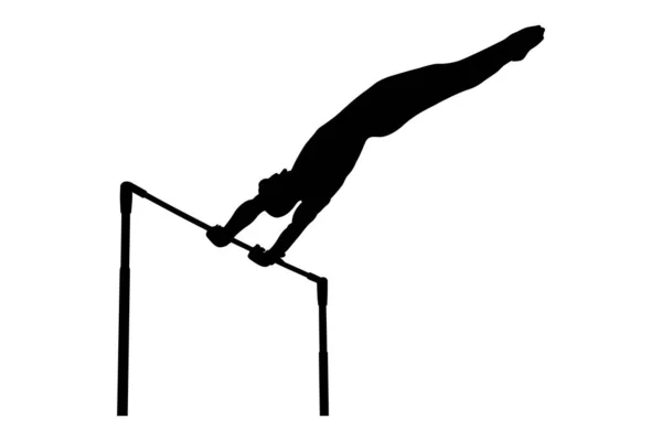 Yatay Bar Jimnastikçisi Sanatsal Jimnastik Siyah Siluetinde — Stok Vektör