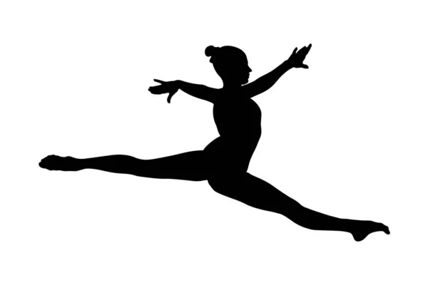 Zıplayan Kız Jimnastikçi Siyah Silueti — Stok Vektör
