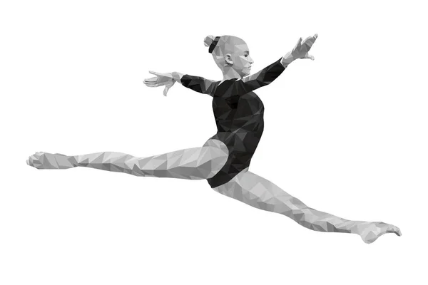Split Jump Girl Gymnast Artistic Gymnastics Low Poly — Stock Vector