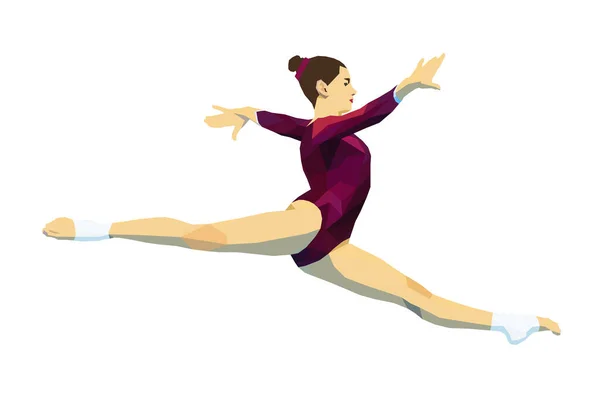 Split Hoppa Kvinna Gymnast Konstnärlig Gymnastik Polygonal Illustration — Stock vektor