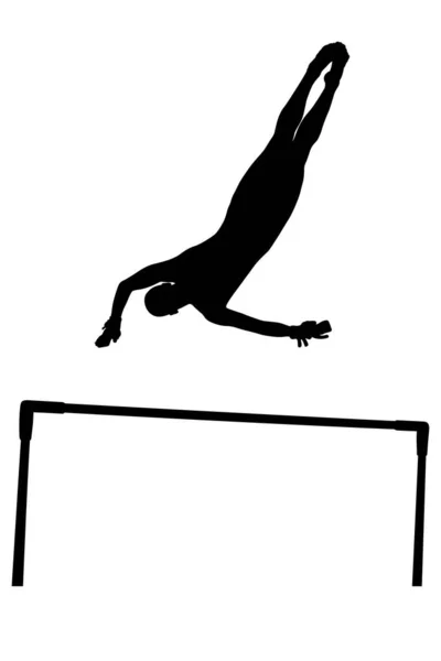 Siyah Siluet Düzensiz Parmaklıklar Sanatsal Jimnastikte Jimnastikçi Kız — Stok Vektör