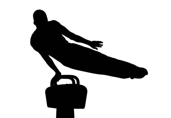 Athlète Gymnaste Exercice Sur Pommeau Cheval Noir Silhouette — Image vectorielle