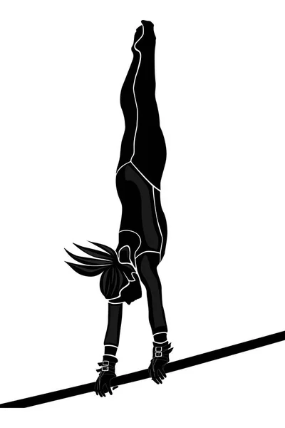 Black White Silhouette Girl Athlete Gymnast — Stock Vector