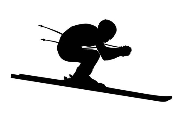 Atleta Esquiador Cuesta Abajo Esquí Alpino Silueta Negro — Vector de stock