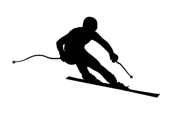 Atleta Esquiador Super Slalom Esquí Silueta Negro — Vector de stock