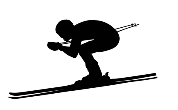 Ski Alpin Schwarze Silhouette Mann Sportler Skifahrer — Stockvektor