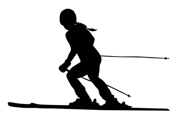 Sci Alpino Atleta Donna Discesa Silhouette Nera — Vettoriale Stock