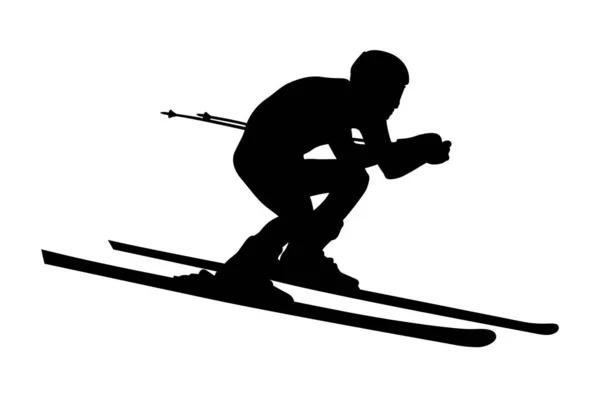 高山滑雪运动员滑雪下坡黑色剪影 — 图库矢量图片