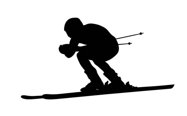 Black Silhouette Man Athlete Alpine Skier White Background — Stock Vector