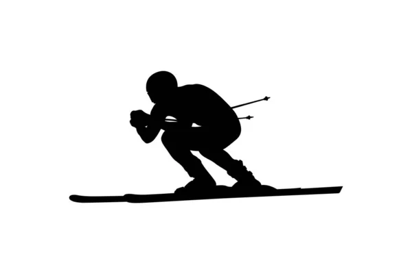 Alpineskiën Afdaling Skiër Atleet Zwart Silhouet — Stockvector