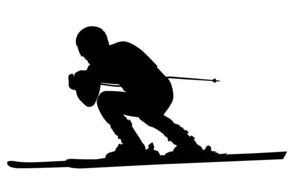 Esquí Alpino Atleta Masculino Cuesta Abajo Silueta Negra — Archivo Imágenes Vectoriales