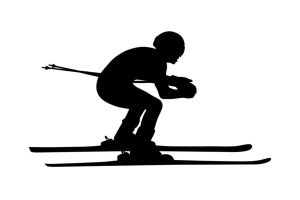 Alp Disiplini Kayak Pistinde Siyah Siluet Kayakçısı — Stok Vektör