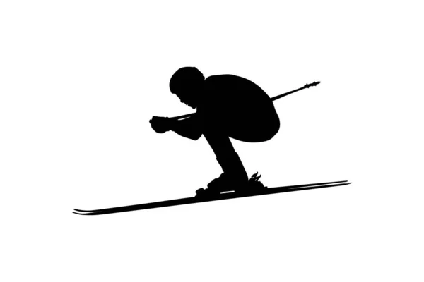 Downhill Skiing Skier Man Athlete Black Silhouette — Stock Vector