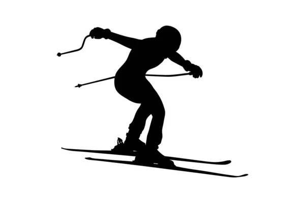 Alpine Skiing Men Jump Downhill Black Silhouette — Stock Vector