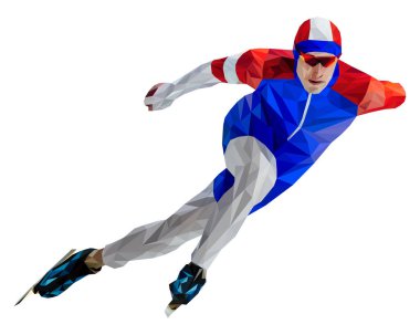 athlete skater in speed skating low poly color clipart