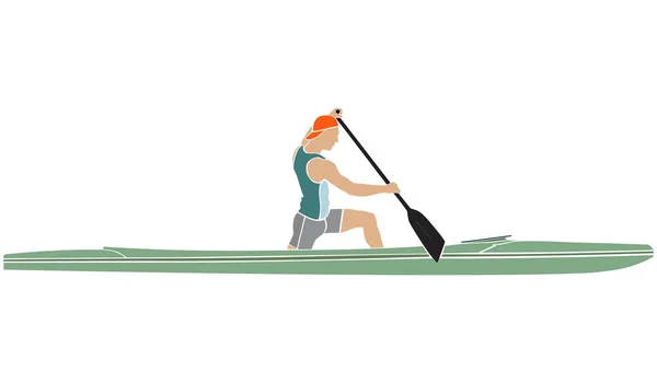 Färgad Silhuett Idrottare Sport Kanot Med Paddel — Stock vektor