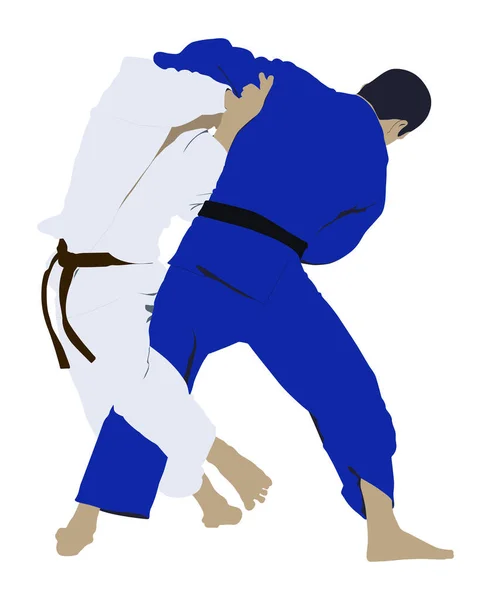 Judo Wrestling Fight Two Judoka — Stock Vector