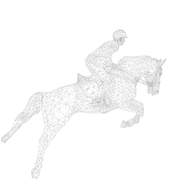 Cavalier Sportif Équestre Sur Cheval Saut Polygone Wireframe — Image vectorielle