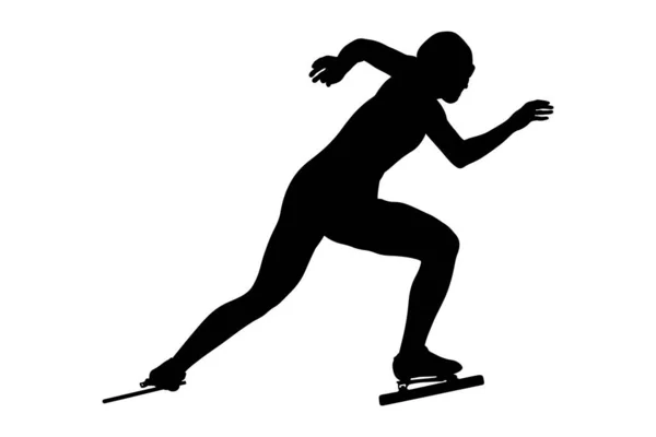 Start Women Athlete Speedskater Black Silhouette — Stock Vector