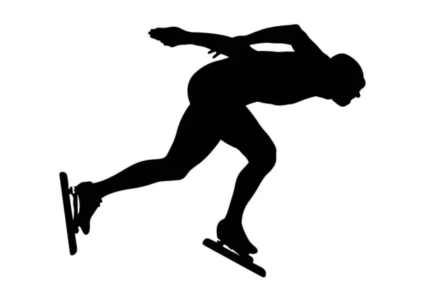 Nero Silhouette Atleta Pattinatore Velocità — Vettoriale Stock