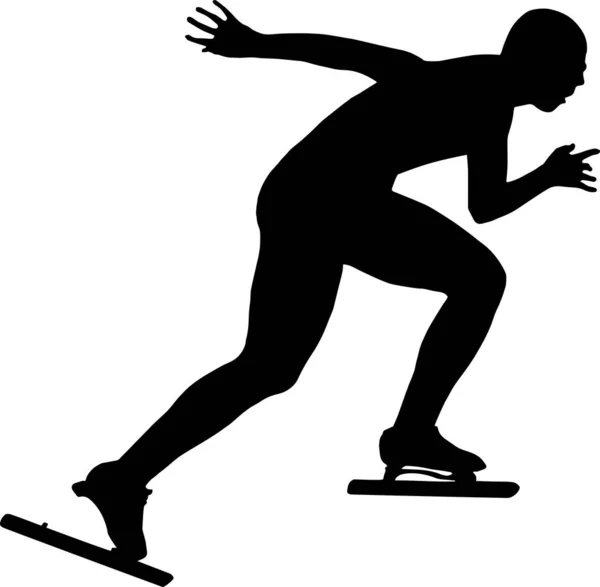 Black Silhouette Women Athlete Speed Skater — Stock Vector