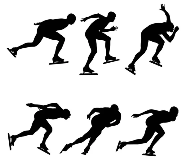 Αθλητισμού Που Παγοδρομία Ταχύτητας Πατινάζ Μαύρο Σιλουέτα Αθλητές — Διανυσματικό Αρχείο
