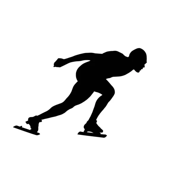 Nero Silhouette Uomo Atleta Pattinatore Velocità — Vettoriale Stock