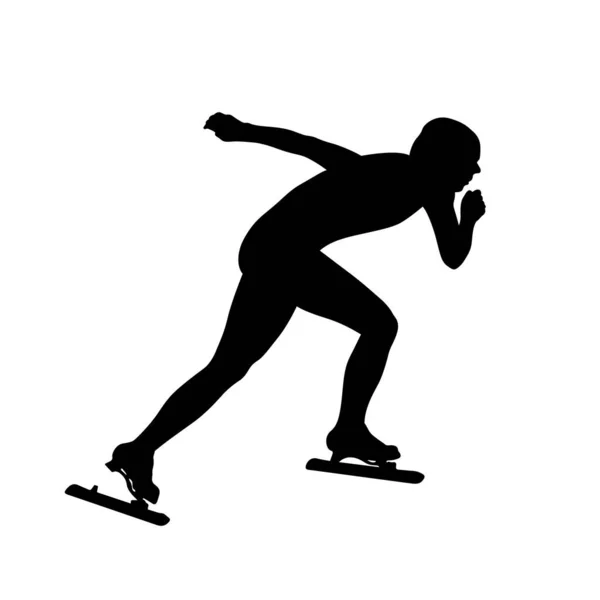 Female Speed Skater Athlete Black Silhouette White Background Vector Illustration — Stock Vector