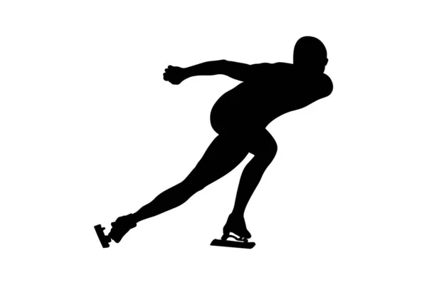 Speed Skating Man Athlete Skater Black Silhouette — Stock Vector