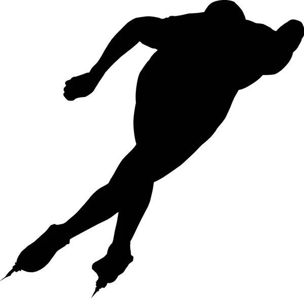 Mann Eisschnellläufer Schwarze Silhouette Auf Weißem Hintergrund — Stockvektor