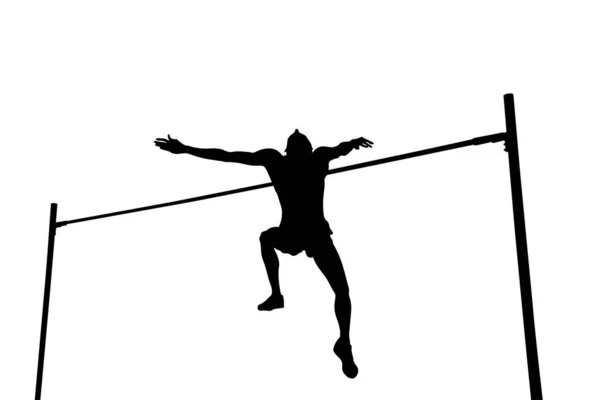Hochsprung Männlichen Athleten Schwarze Silhouette Auf Weißem Hintergrund Vektor Illustration — Stockvektor