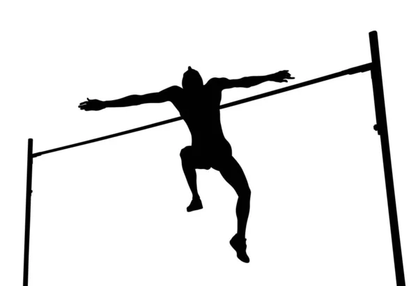 Salto Alto Hombre Atleta Saltar Silueta Negro — Vector de stock