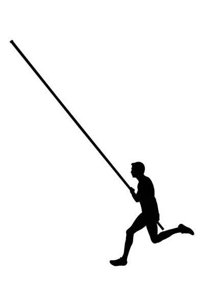 Silhouette Nera Atleta Maschio Pole Volteggio — Vettoriale Stock