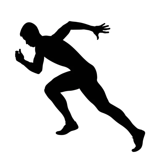 Atleta Corredor Velocista Empezar Correr Silueta Negro — Vector de stock